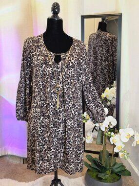 Collection Leopard Print Long Sleeve Dress Size PL